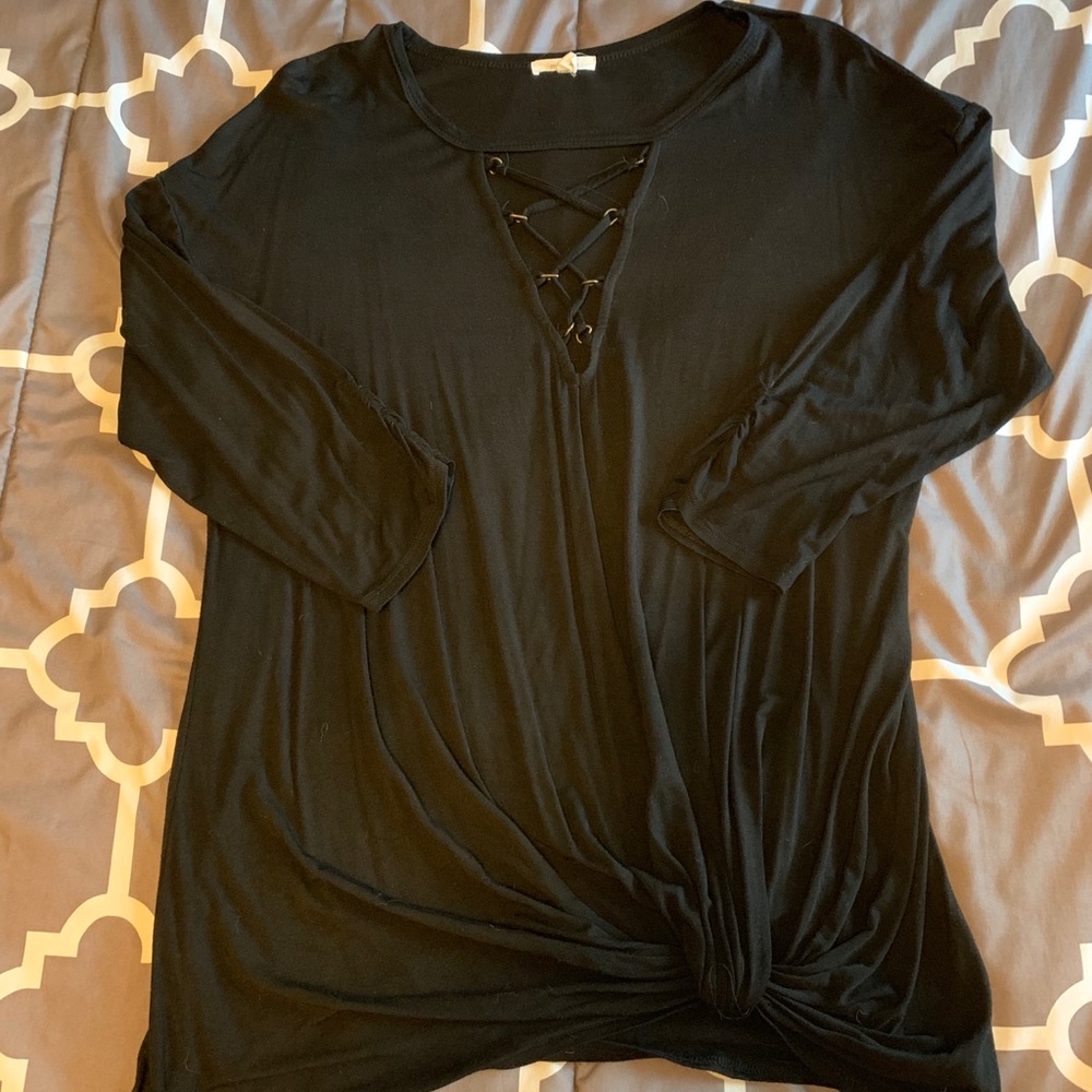 Lattice neck tunic top